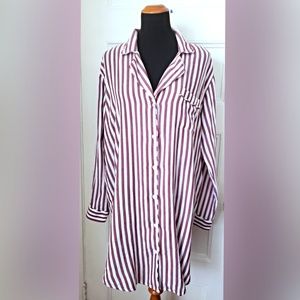 Rails White & Raspberry Stripe Button Sleep Shirt
